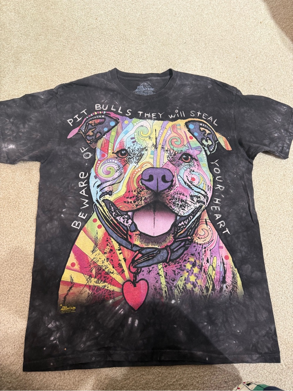 The Mountain T-Shirt Mens Large Black Tie Dye Pit Bull Dean Russo Graphic Tee - Picture 2 of 6